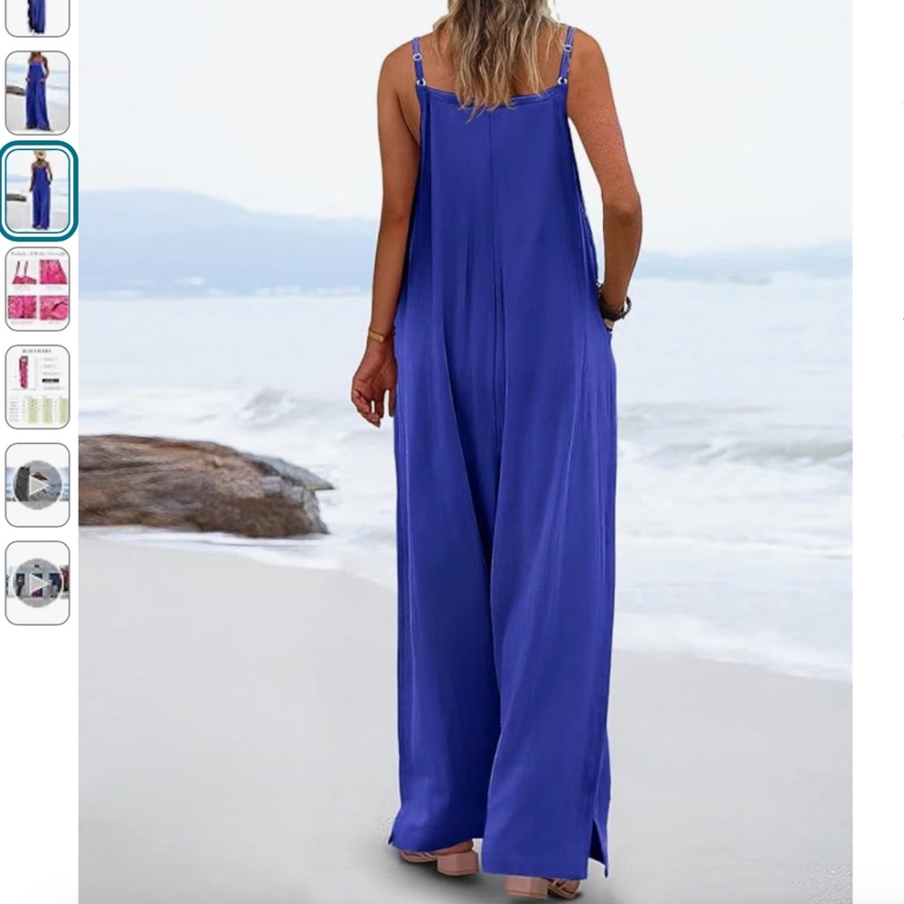YESNO Women's Summer Boho Casual Jumpsuits Wide Leg Overalls Blue Large - Picture 3 of 8